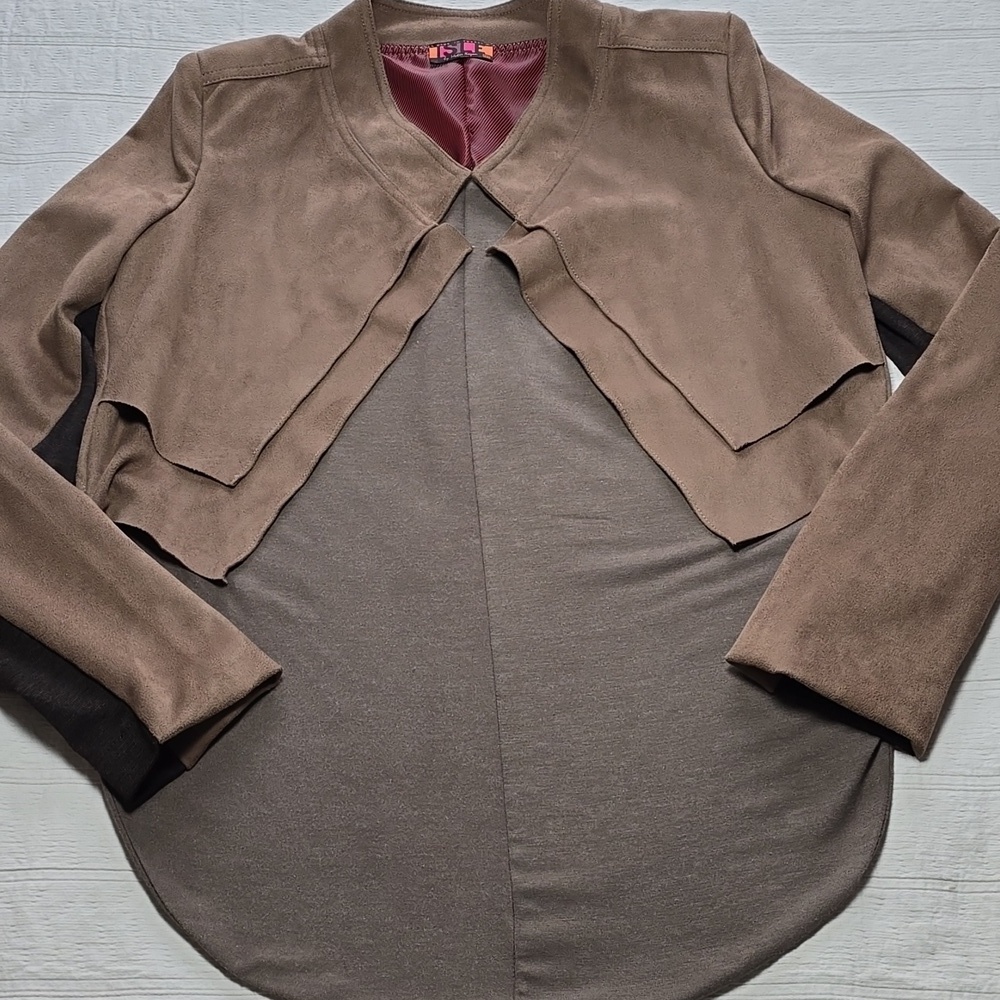 Isle by Melis Kozan Faux Suede Open Jacket Women's Size XS (AS IS) - Picture 2 of 16